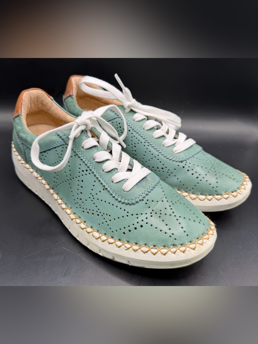 The Happy Monk-Casual Perforated Green Sneakers - White Laces, Size: 39